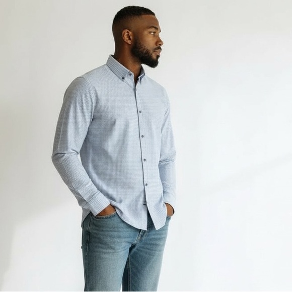 Kenneth Cole Other - Kenneth Cole Slim Fit Dress Shirt Light Blue Check – 16.5 34/35